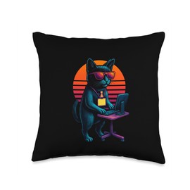 Retro Cat Community Wellness Public Health Administrator Throw Pillow