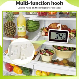 Fridge Thermometer, 2 Pack Digital LCD Display Refrigerator Thermometer Readable Fridge Freezer Thermometer Waterproof Hanging Standing Placement Modes Thermometer for Indoor Outdoor Cafes (Black)