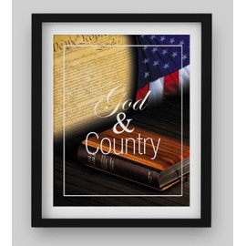 "God and Country"- 8 x 10" Wall Decor Image-Ready To Frame. Pro-American Poster Print with Flag-Bible-Constitution. Patriotic Decor for Home-Office-Garage-Bar. Show Your Love of God and USA!