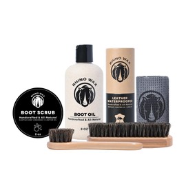 Rhino Wax - Cowboy Boots Care Kit (6 Pieces) - Leather Oil + Waterproofing Wax + Boot Scrub + Brushes + Microfiber Cloth - All-in-One Care for Cowboy or Cowgirl Riding-Boots - Proudly Made in The USA