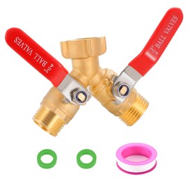 Ceaeso Brass Garden Hose Splitter 2 Way Heavy Duty, Y Valve Hose Splitter With Stainless Steel Long Handle, 3/4" GHT Thread Y Valve Water Garden Hose Tap Adapter