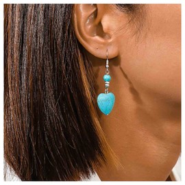 Inilbran Boho Turquoise Heart Drop Earrings Blue Turquoise Heart Hook Earrings Vintage Turquoise Dangle Earrings Silver Turquoise Stone Earrings Jewelry for Women and Girls Gifts