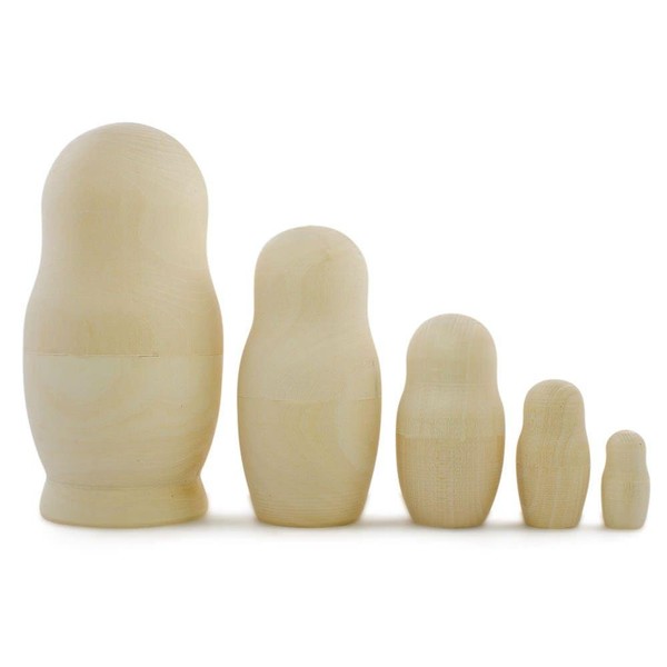Set of 5 Blank Unpainted Unfinished Wooden Nesting Dolls 5.75 Inches