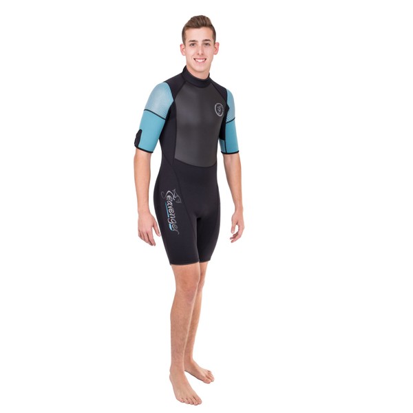 Seavenger Navigator 3mm Shorty | Short Sleeve Wetsuit for Men and Women | Surfing, Snorkeling, Scuba Diving (Surfing Aqua, Men's 3X-Large)