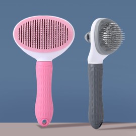 Cat and Dog Brush for Shedding - Grooming Comb for Kitten Puppy Massage - Removes Mats, Tangles and Loose Fur - for Long or Short Haired Indoor Pets (Pink and Gray)