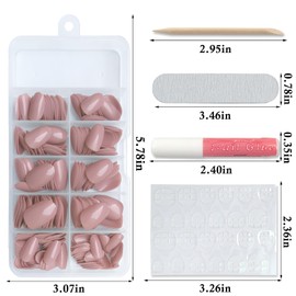 Lifextol Short Press on Nails Almond Fake Nails, 240 Round Almond Press on Nail Short Full Cover Acrylic Presson Nail Tips Nude Tan Artificial False Fingernail Nail Glue Adhesive Tabs for Women Kids