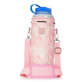 Made Easy Kit Neoprene Water Bottle Carrier Holder with Adjustable Shoulder Strap for Insulating & Carrying Water Container Canteen Flask Available in 5 Sizes (Pink Marble, L+Tall (40oz))