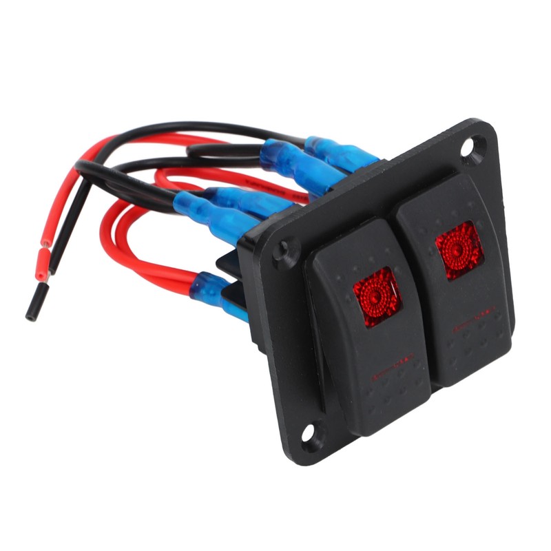 Rocker Switch Panel 2 Gang On Off Pre Wired Red