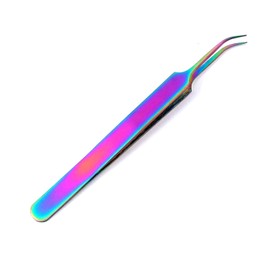 G.S Stainless Steel Multi Rainbow Color 3D Eyelash Extension Tweezers Angled FINE Point 4.5" Jewelry-Making, Laboratory Work Best Quality