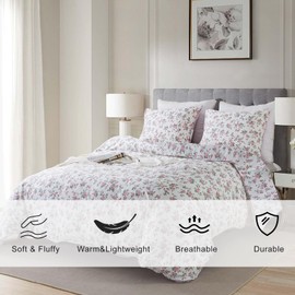 EAVD Garden Cute Pink Flower Comforter Set Twin XL White Soft Microfiber Shabby Chic Flower Bedding Set 1 Twin XL Comforter and 2 Pillowcases Reversible Botanical Comforter Set for All-Season