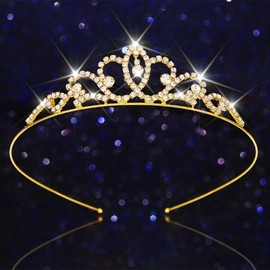 Kilshye Rhinestone Tiara Princess Tiaras and Crowns Crystal Wedding Headband for Girls (Gold)