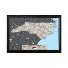 Push Pin Travel Maps Posters & Prints - Earth Toned State Map - North Carolina - Black Frame - Framed Pin Map, Arrives Ready to Hang with 150 Pins - Handcrafted in USA - 27.5 inches x 27.5 inches