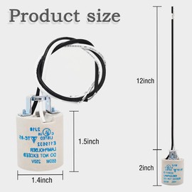 LUCKY STAR E26 Light Socket LS-970F E26 Socket Ceramic Standard Medium Screw Socket E26 E27 Bulb Lamp Holder with Wire Lead for Halogen Incandescent LED Light Bulb. (12)