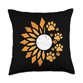 VepaDesigns Animal Dog Cat Paw Print Sun-Flower Floral Cute Animal Lover Gifts Throw Pillow, 18x18, Multicolor