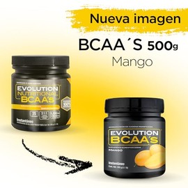 EVOLUTION, Aminoácidos BCAA, Suplemento Alimenticio, Leucina, Sin Gluten, Pre Workout, Post Workout, Sabor Mango, 25 Porciones, 500g