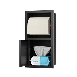 Toilet Paper Holder, Hidden Tampon Storage Holder | in Wall Toilet Roll Holder, Recessed Toilet Niche for Bathroom (Matte Black)