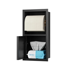 Toilet Paper Holder, Hidden Tampon Storage Holder | in Wall Toilet Roll Holder, Recessed Toilet Niche for Bathroom (Matte Black)