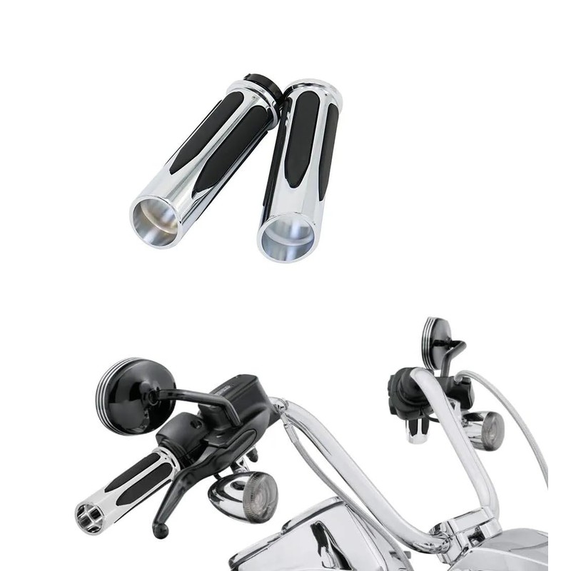 TDR 1 Inch Chrome Handlebar Hand Grips CNC Aluminum Rubber