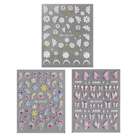 3Sheets 5D Jelly Crystal Flower Nail Stickers for Nail Art,Embossed Relief Nail Design Butterflies Flower Nail Decals Spring Summer Colorful Floral Petals Butterfly Nail Art Stickers Nail Accessories