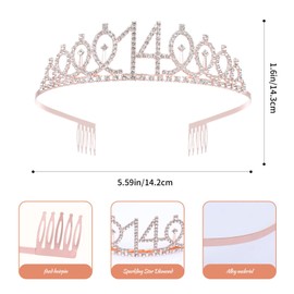14th Birthday Sash and Tiara Set Rose Gold Birthday Sash Crown Birthday Party Favors Supplies for Birthday Party