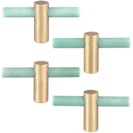 mookaitedecor Set of 4 Green Aventurine Crystal Wand Drawer Knobs and Pulls Stone Cabinet Knobs Brass Handles for Kitchen Dresser Door Decor