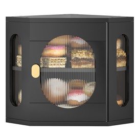 TQQDCI Corner Bread Box for Kitchen Countertop, Large Wooden Bread Box, Double Layer Bread Storage Bin, Bamboo Breadbox for Homemade Bread, Farmhouse Kitchen Organizer with Acrylic Window, Black