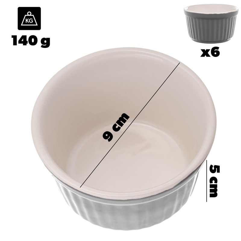 KADAX Soufflé Moulds Set, 6 Pieces, Diameter 9 cm, Crème
