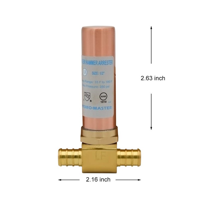 HYDRO MASTER Tee Water Hammer Arrestor，Clean Brass,1/2" Pex x 1/2"