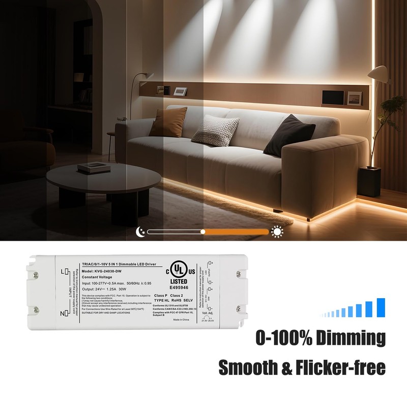 AMAZING POWER 24V LED Driver 30W Dimmable Transformer
