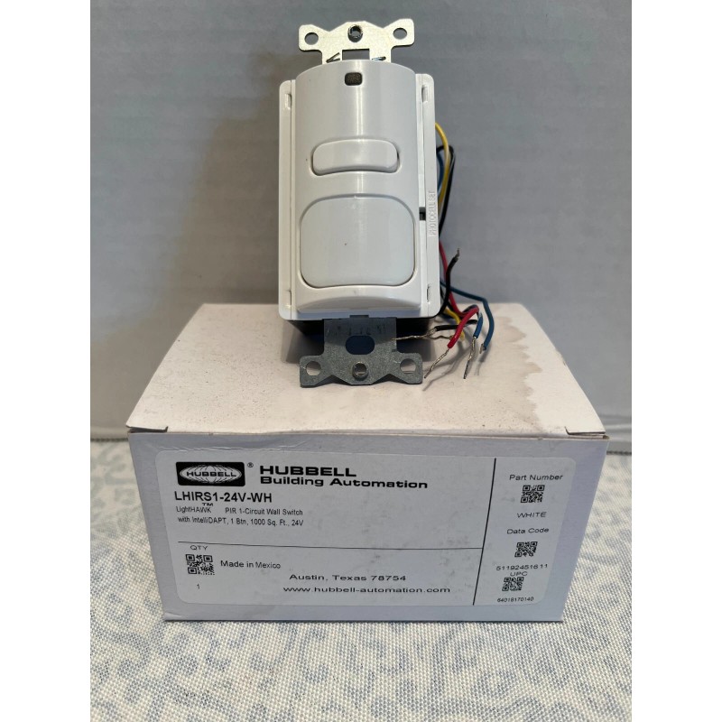 Hubbell LHIRS1-24V-WH, Lighthawk PIR Sensor 1-Circuit Wall Switch-NEW-