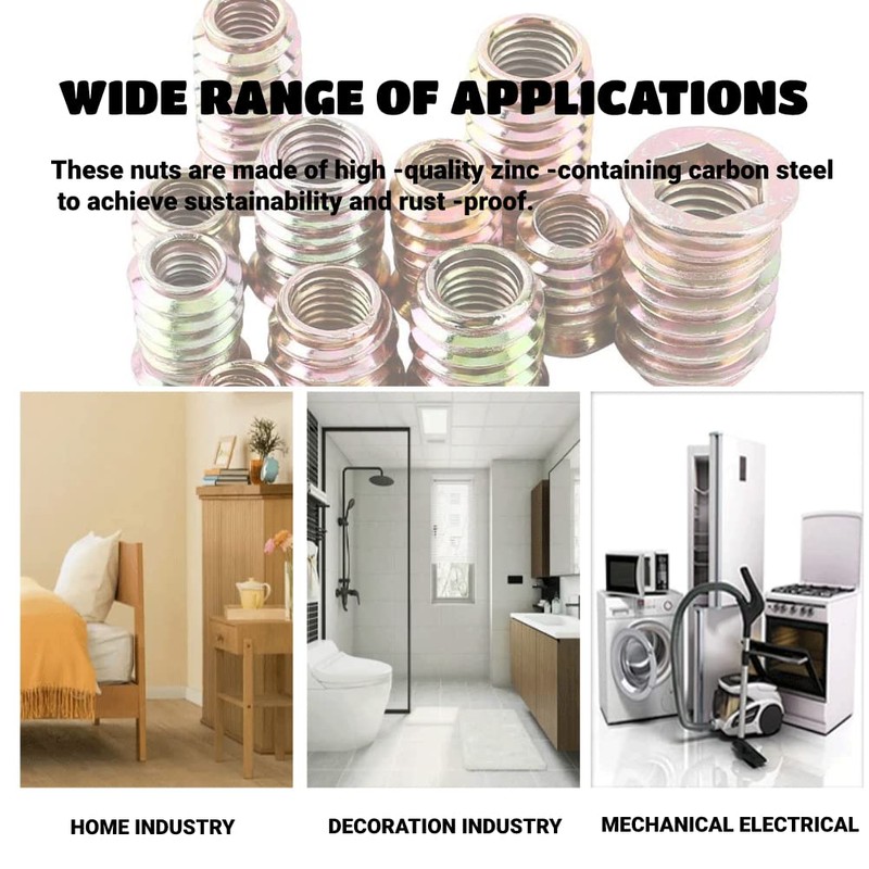 Threaded Insert, 20pcs Carbon Steel Hex Socket Drive Insert Nuts