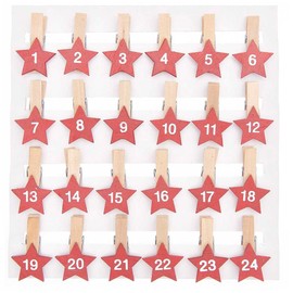 Crafty Capers Red | 24 Numbered Advent Calendar Pegs with Stars | Make Your Own Calendar