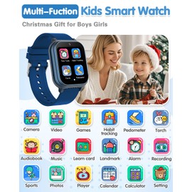 Dolwenqi Waterproof Smart Watch for Kids with 32 Games Dual Camera, Habit Tracking, Alarm, Pedometer, HD Touchscreen, Music Kids Watch Toys for Kids Age 5-12 Christmas Birthday Gift Boys Girls(Blue)
