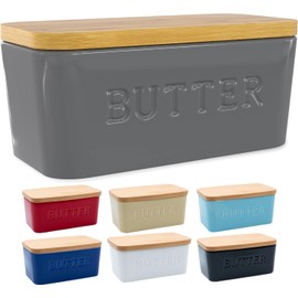 PriorityChef Extra Large Butter Dish with Lid for Countertop, Ceramic Butter Container With Airtight Cover, Butter Keeper for Counter or Fridge, Butter Holder Storage, Grey