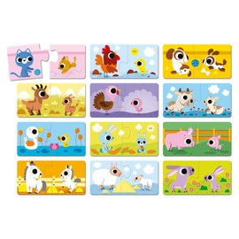 Janod - Parents and Baby Animal Puzzle - 12 Puzzles with 2 Pieces Made of Cardboard - Educational Game - Fine Motor Skills and Concentration - FSC Certified Product and Vegetable Inks from 2 Years -