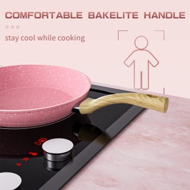 Frying Pan Nonstick, 9.5 Inch Pink Egg Pan, Non Stick Fry Pan 100% PTFE PFOA-Free Omelet Pan, Toxin-Free Skillets Stone Cookware, Anti-Warp Base with All Stove Tops Available, Induction Compatible