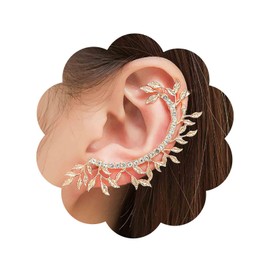 Aneneiceera Boho Crystal Leaf Cuff Wrap Earrings Gold Rhinestone Leaf Climber Earrings Long Cz Leaf Wrap Earrings Gothic Cuff crawler Earrings Jewelry for Women