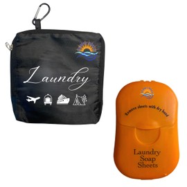 Travel Laundry Detergent Sheets and Foldable Laundry Bag - Portable, and Efficient, Great for Cruises, Camping, Glamping, Backpacking, Dorms, Hotel and Other Travel, Compact and Convenient