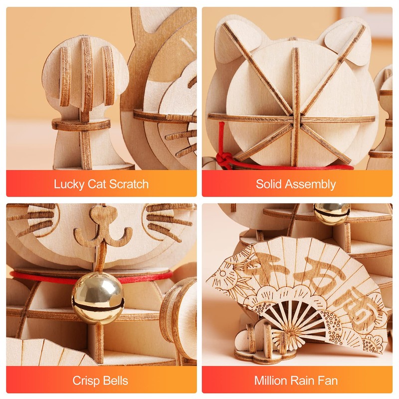 Rolife 3D Wooden Puzzles Lucky Cat DIY Wood Craft Model