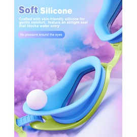 Vegemono Kids Swim Goggles in Candy Dual-Tone, Adjustable Nose Pads & Soft Silicone for Leak-proof Fit Across Ages(6-14), Clear Wide Vision & Anti-Fog &Anti-UV, With Fashion Hard Protective Case