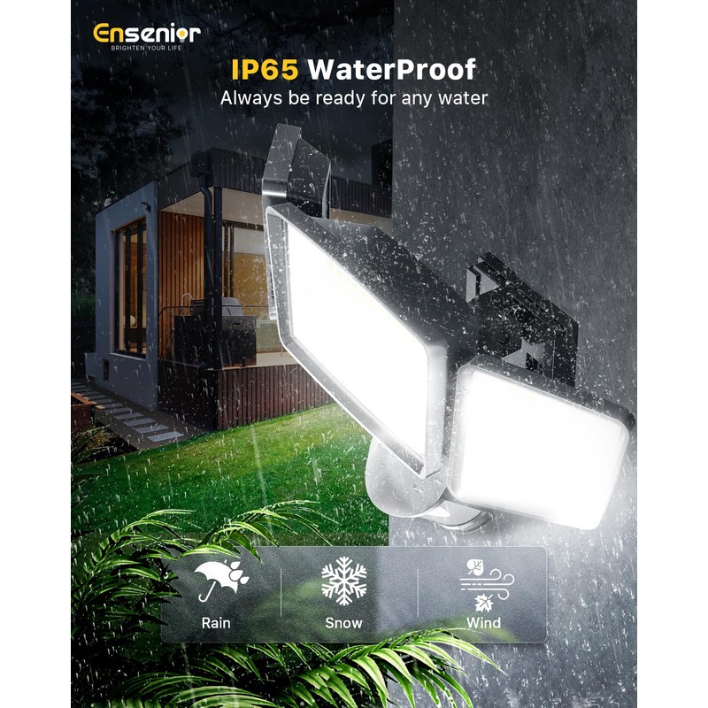 Ensenior 5 Motion Sensor Modes Solar Security Light, 1800LM 270°