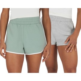 90 Degree By Reflex Womens 2 Pack Softlite Café to Cardio Tulip Hem Short - Green Milieu/HTR.Grey - Large