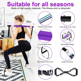 LADER Pilates Bar Kit with Resistance Band, Portable Resistance Band and Toning Bar Yoga Pilates Equipment Exercise Stick 8 Shape Body Shaping Resime Bar, Adjustive 20lb 30lb 40lb