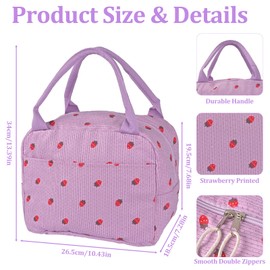 HZHSGLY Strawberry Lunch Bag, Kids Lunch Bag Cute Insulated Large Capacity Leak Proof Lunch Organizer for Work School Picnic Travel Beach Gifts Women Wife (Purple Strawberry)