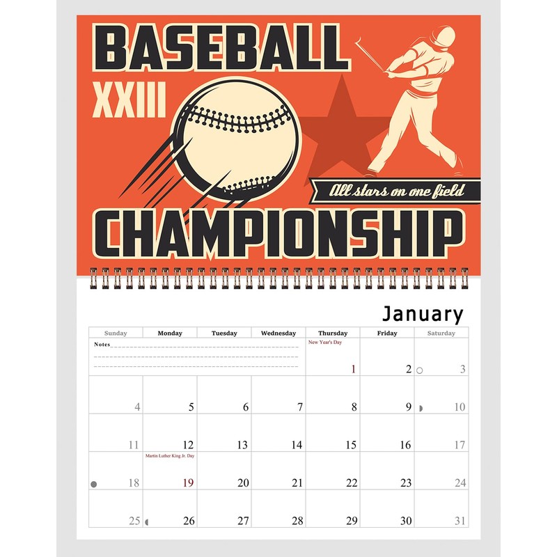 2026 Spiral-bound Wall Calendar (Baseball) - 12 Months Desktop/Wall Calendar/Planner