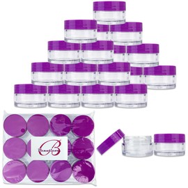 Beauticom 20G/20ML Clear Round Sample Container Jars with Purple Lids for Lotion, Creams, Toners, Lip Balms, Cosmetic, Makeup - BPA Free (24 Pieces)
