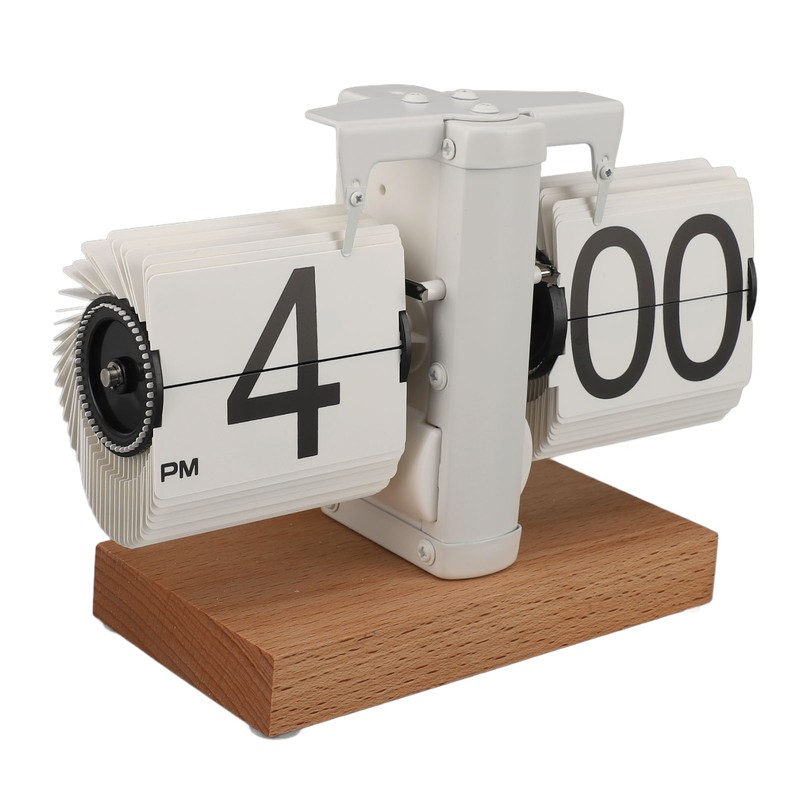 Flip Desk Clock Auto Mechanical Flip 12H AM PM Wood