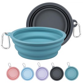 Kytely Collapsible Dog Bowls X-Large (1500ml), 2 Pack Foldable Dog Travel Bowls, Portable Dog Water Food Bowl with Clasp, Pet Feeding Cup Dish for Traveling, Walking, Hiking (Blue+Grey)