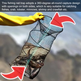WEISGJA Folded Minnow Trap Crab Trap 23.6in x 11.8in Thicken Fishing Bait Trap with Hand Rope Crawfish Lobster Fishing Net Trap Fishing Accessories, 1 Pack (Black)