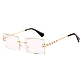 HEPTAGRAM 7 Rimless Rectangle Sunglasses for Women Square Fashion Frameless Small Vintage Buffs Glasses for Men shades (Transparent)